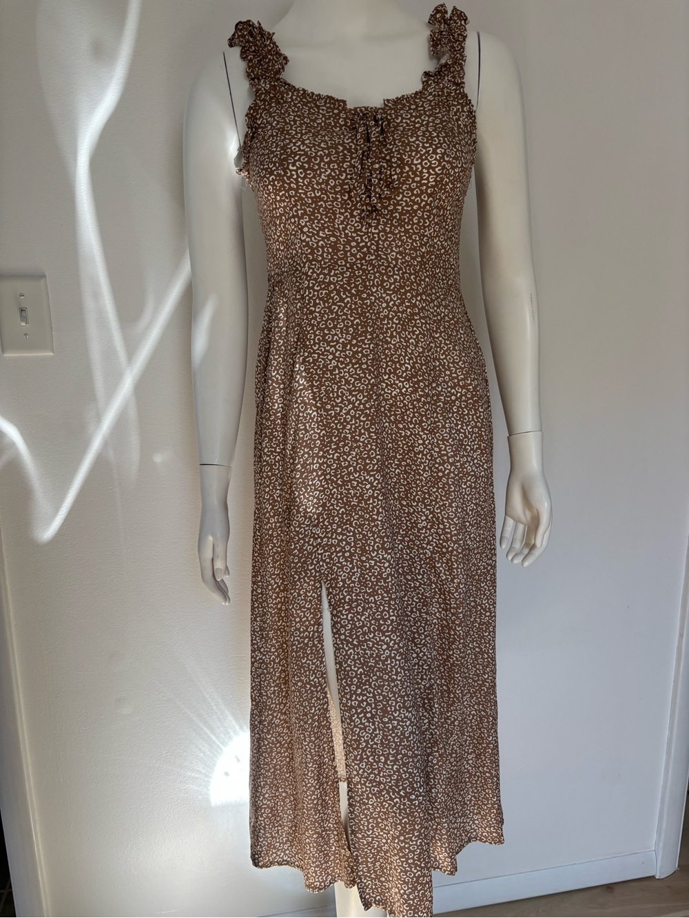 Japna Brown Floral Maxi Dress with Ruffle Straps
